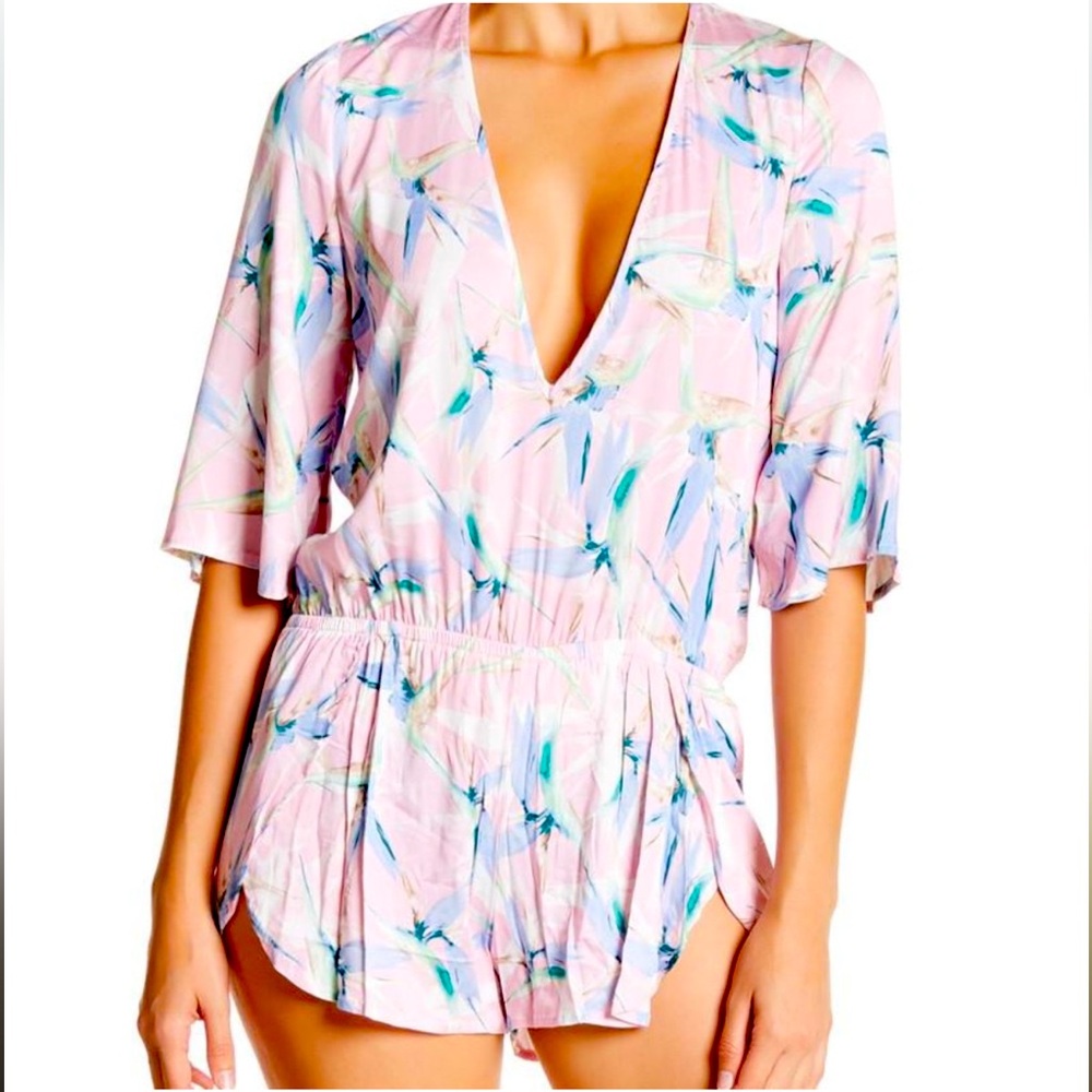 NWT The Bikini Lab Pink and Blue floral Romper Swim Cover up